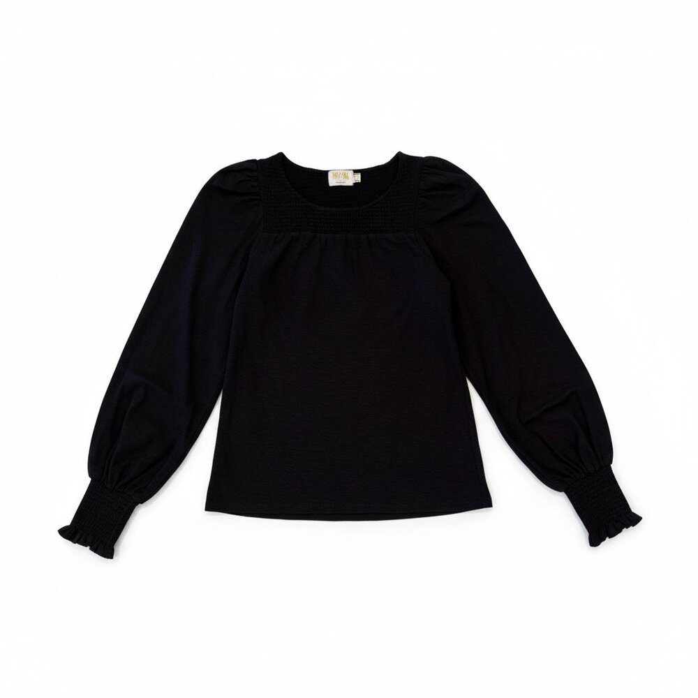 NATION Los Angeles Smocked Black Long-Sleeve Top Size Small